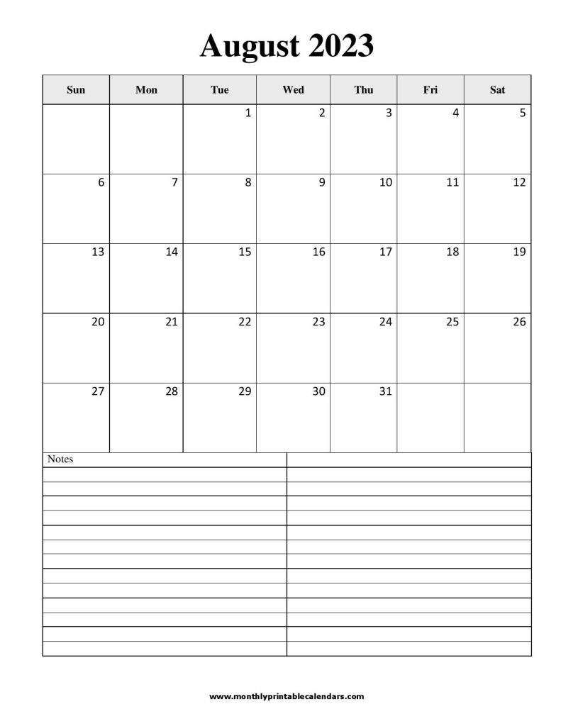 August 2023 Calendar Printable Templates