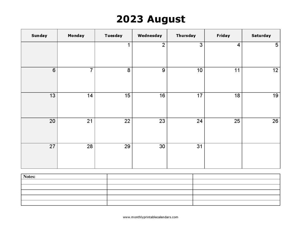 August 2023 Calendar Printable Templates