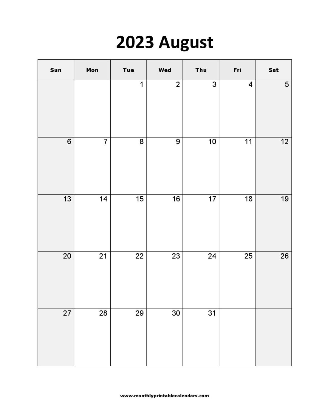 August 2023 Calendar Printable Templates