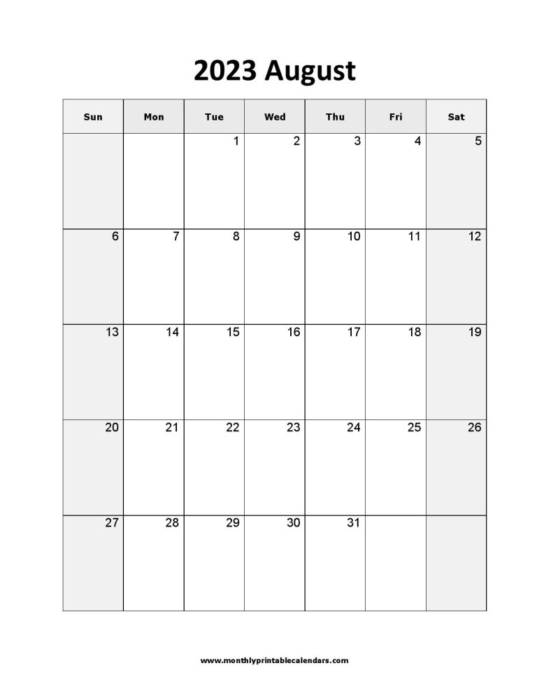 August 2023 Calendar Printable Templates