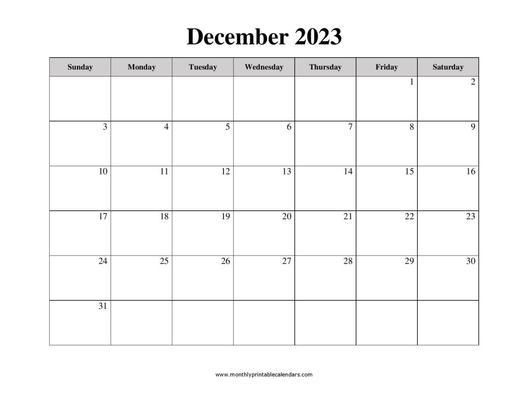 December 2023 Calendar Printable Templates