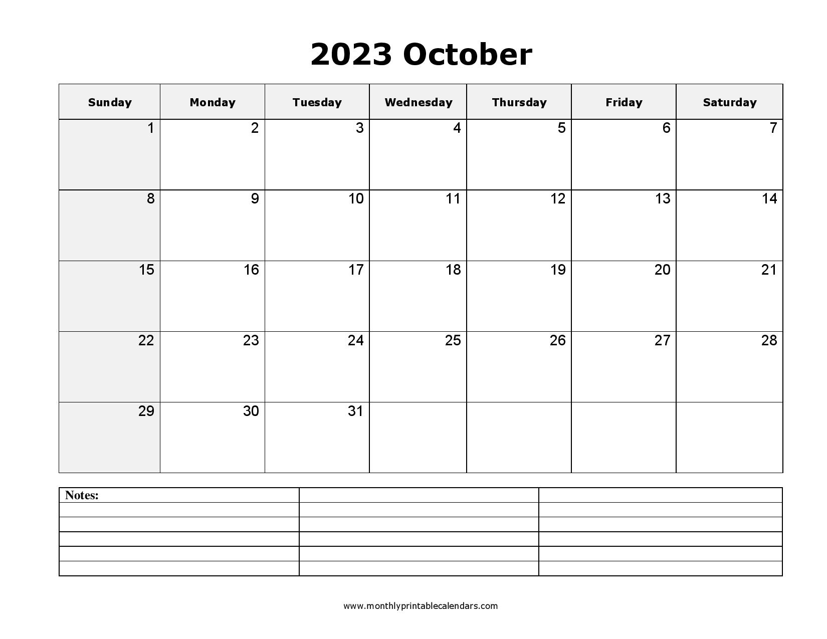October 2023 Calendar Printable Templates