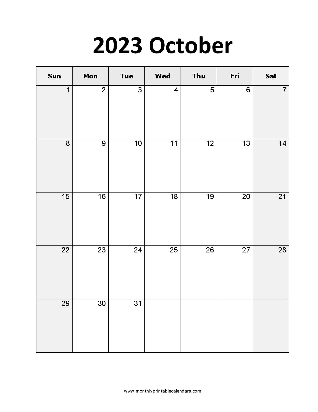 October 2023 Calendar Printable Templates