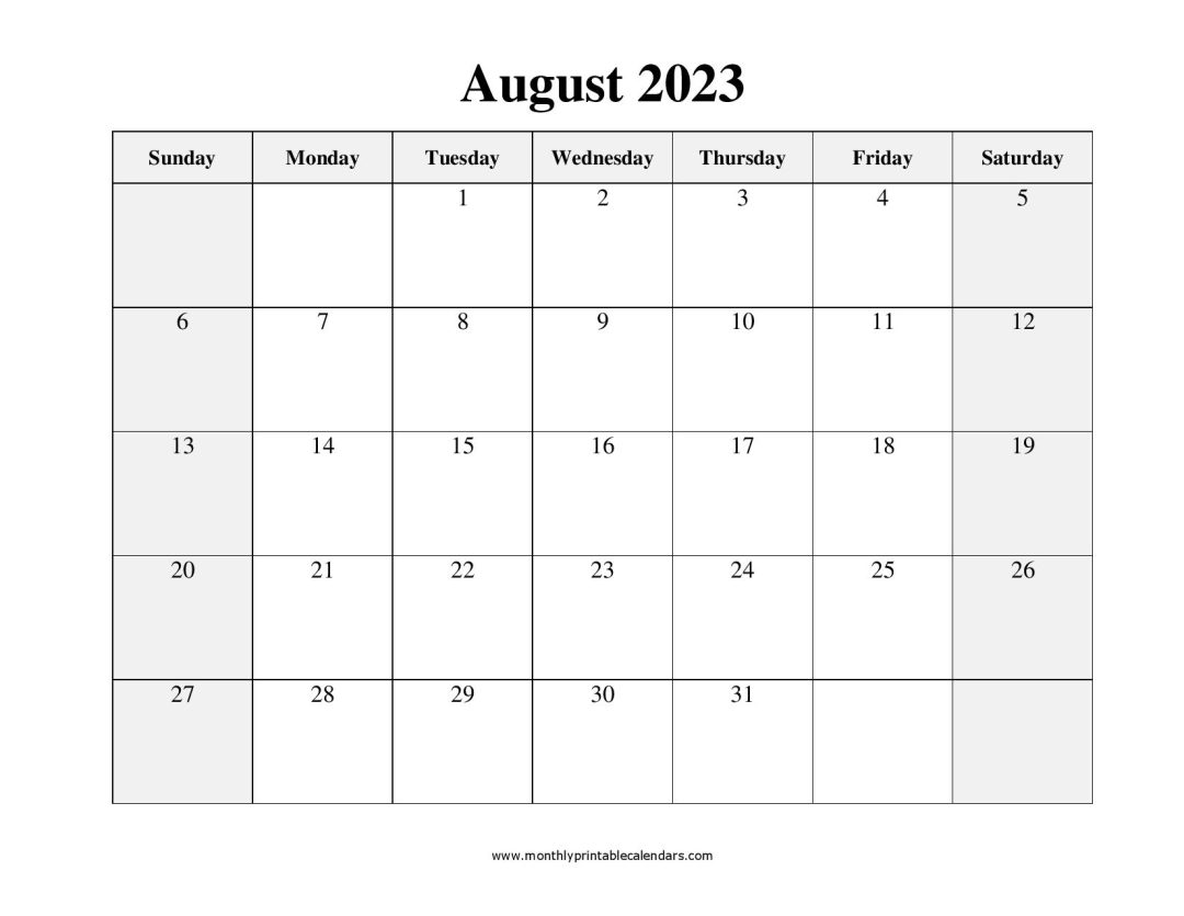 August 2023 Calendar Printable Templates