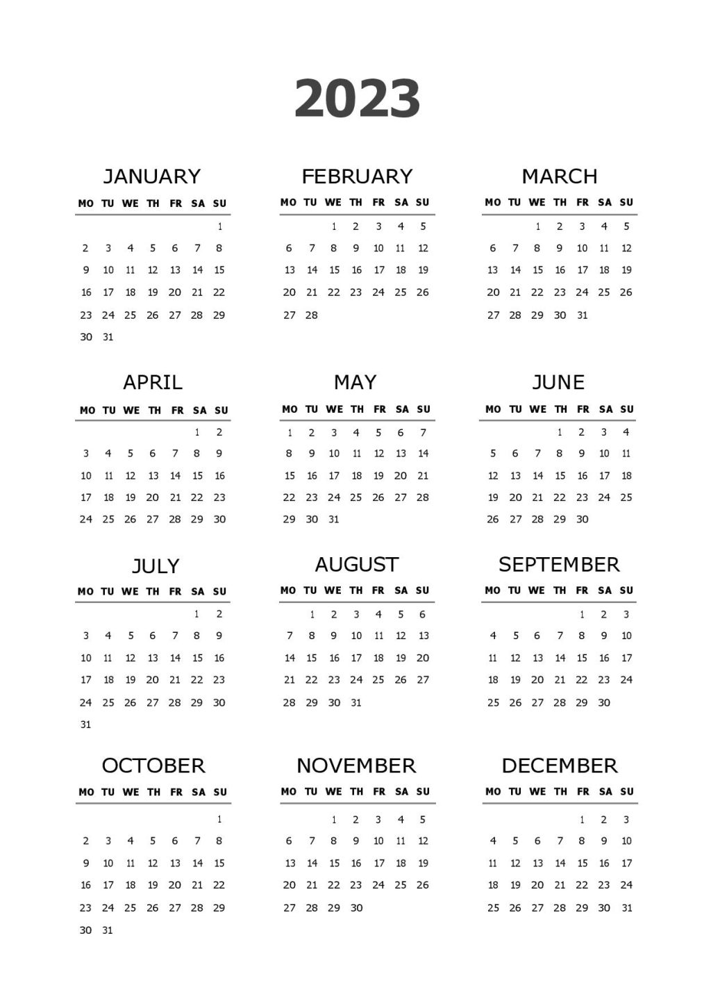 Free 2023 Calendar Template Word - Yearly Download