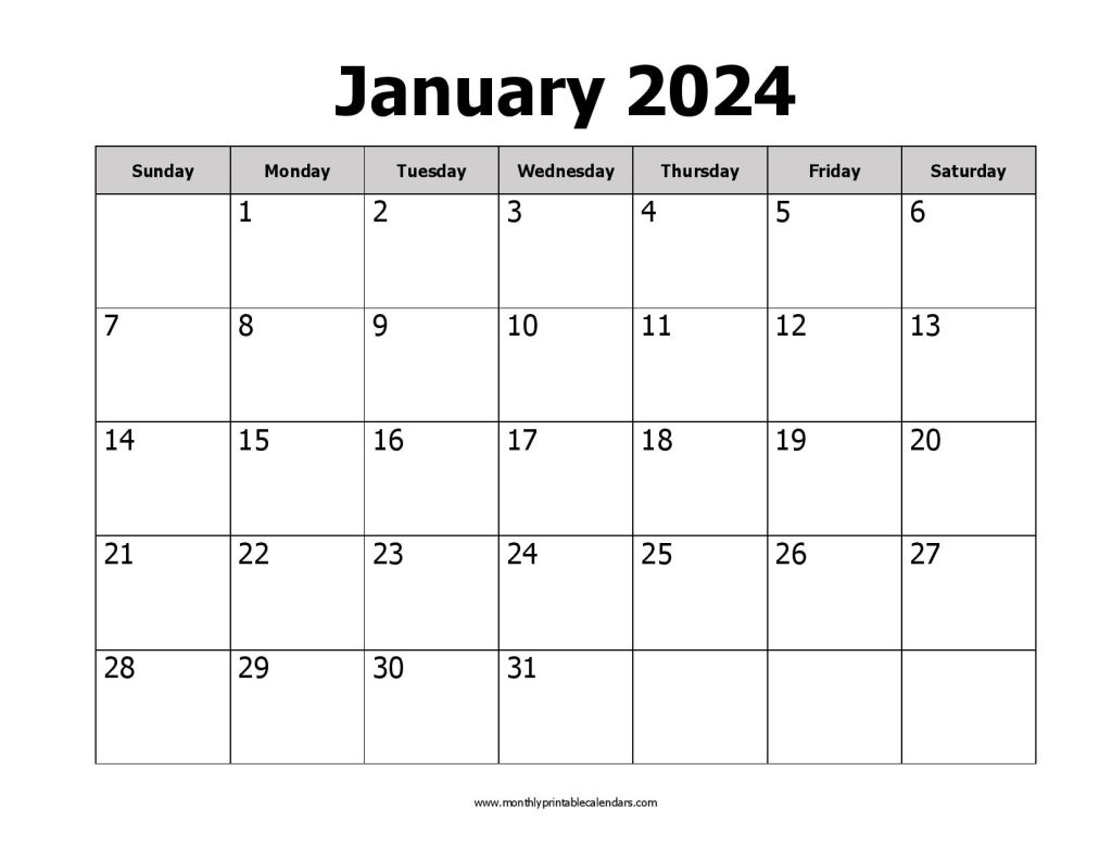 Printable January 2024 Calendar Free Template PDF