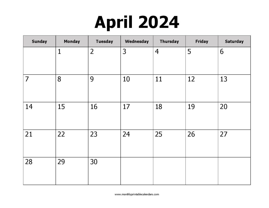 Printable April 2024 Calendar Template Monthly PDF