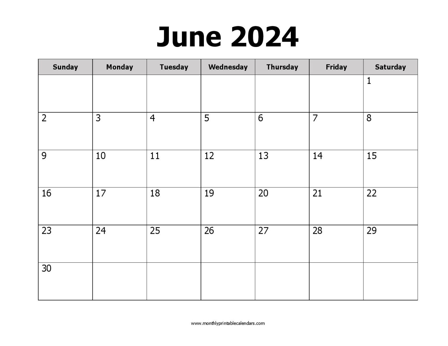 Printable June 2024 Calendar Template Monthly PDF