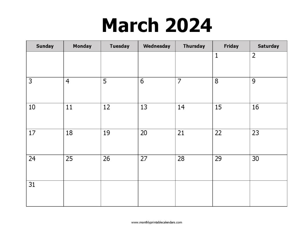 Printable March 2024 Calendar Template PDF