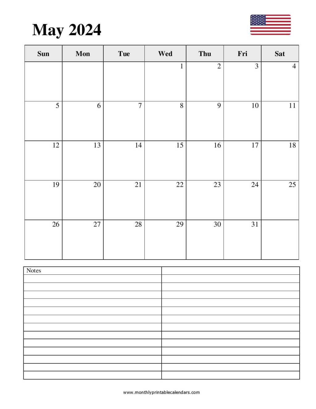 Printable May 2024 Calendar Template Monthly PDF