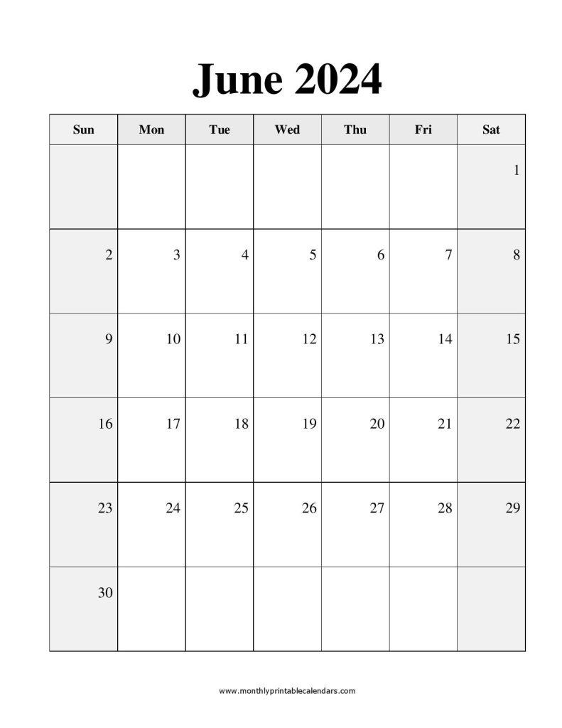 Printable June 2024 Calendar Template Monthly PDF
