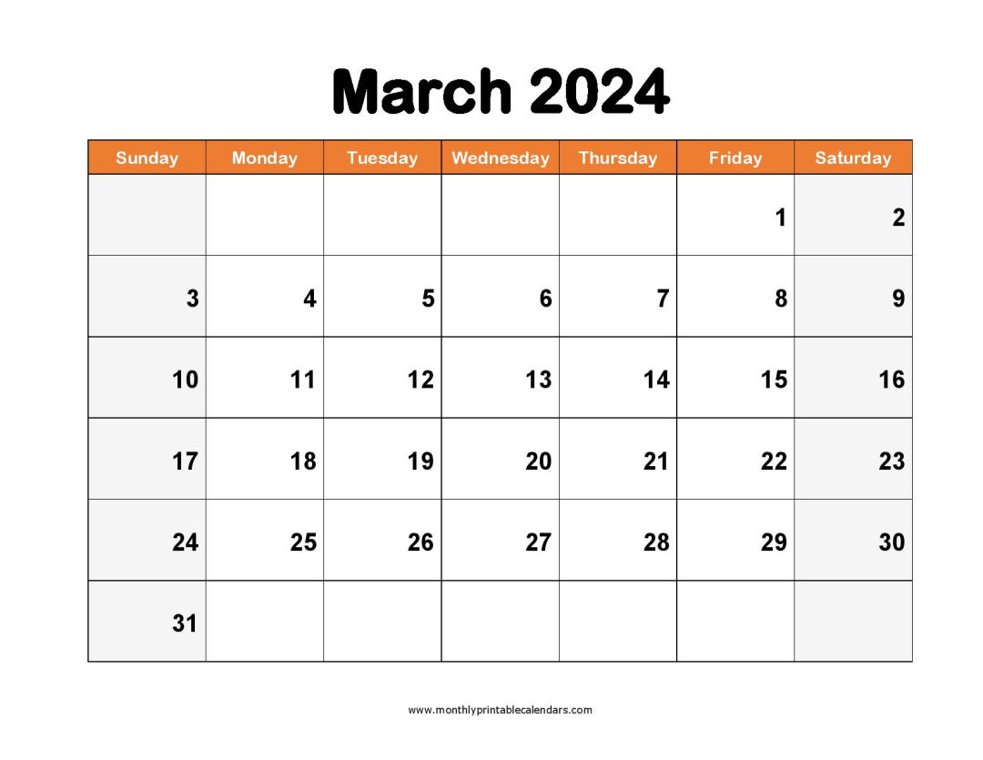 Printable March 2024 Calendar Template Pdf