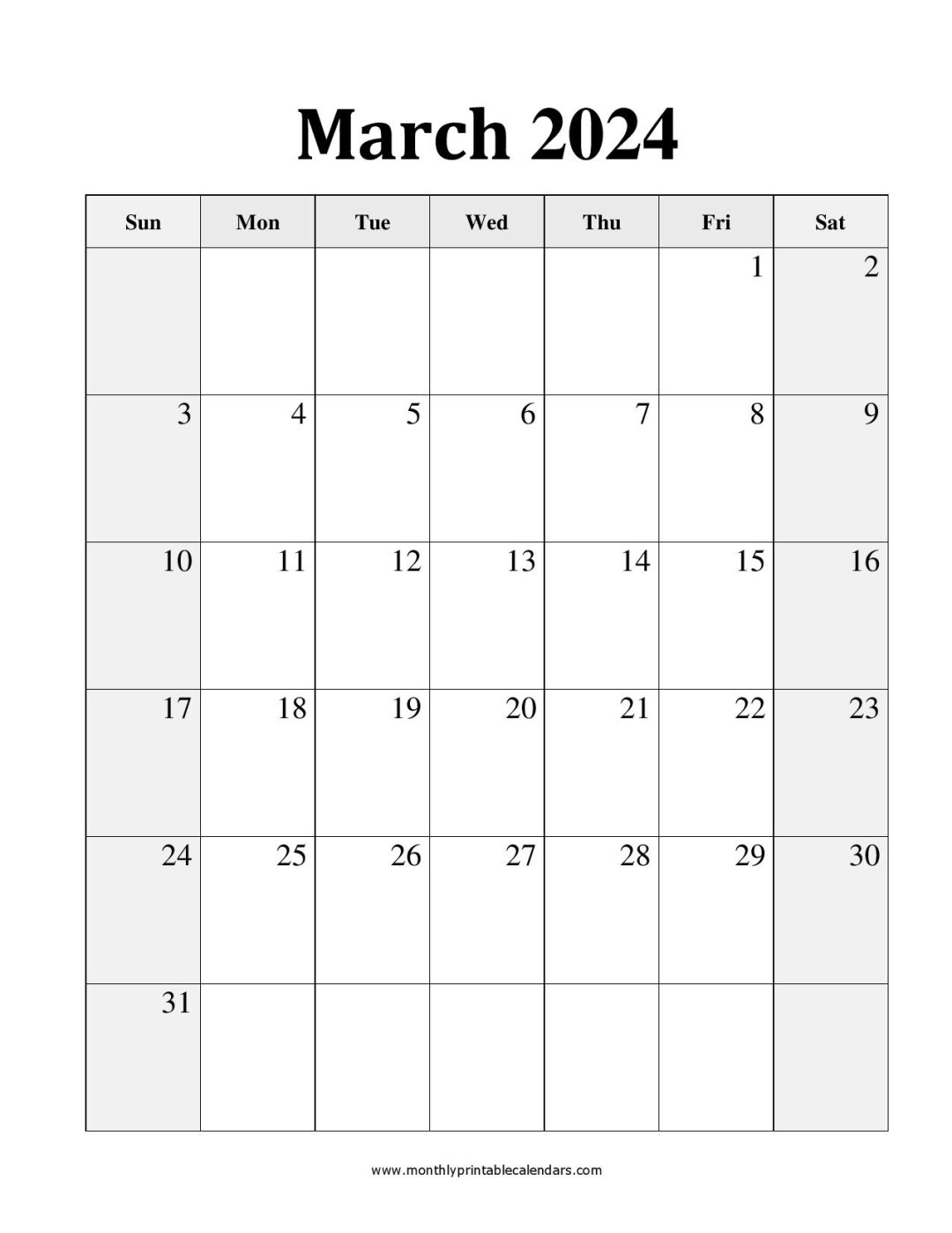 Printable March 2024 Calendar Template PDF