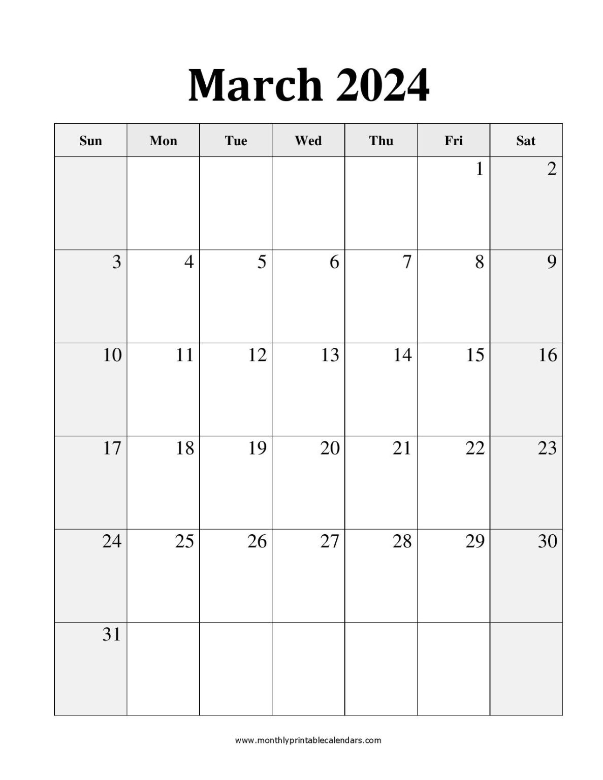 Printable March 2024 Calendar Template Pdf